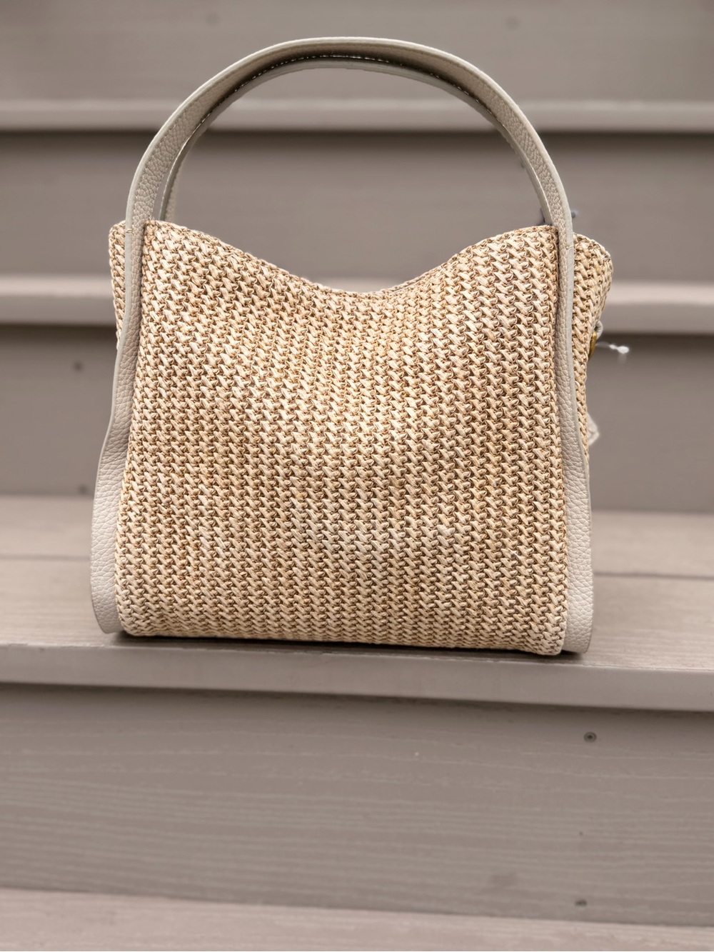 NWT American Leather Co. Floral Embroidered Straw Crossbody Satchel - Picture 3 of 13